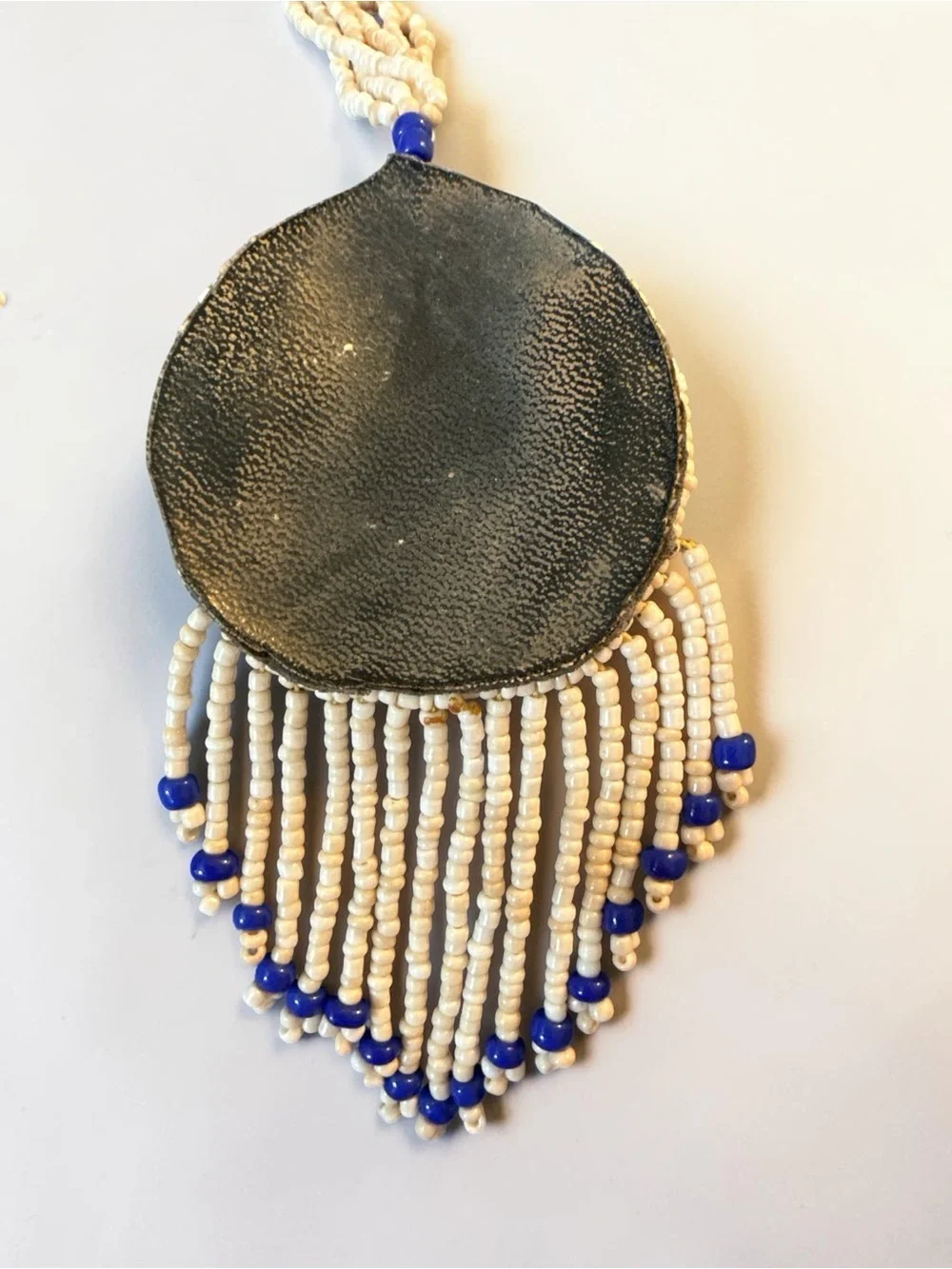 Vintage Beaded Statement Necklace Shell Pendant Fringe Boho Tribal Style